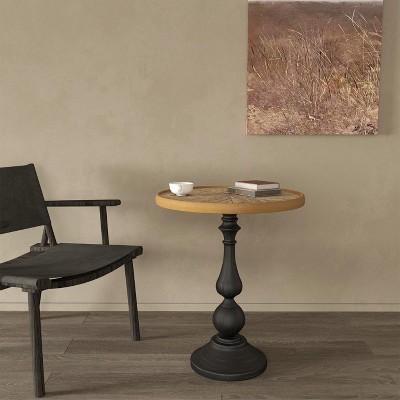 KWPZQEB Round Side Table, Small Drink Table with metal Leg, Boho Circle End Table Coffee Table for Small Spaces, Living Room, Corners, Natural