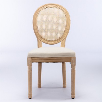 COWLOWN Set of 2 French Country Dining Chairs, Rattan Back & Solid Wood Frame, 300lb Capacity
