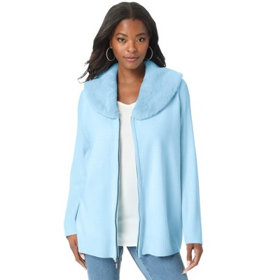 Roaman's Faux Fur Collar Cardigan Sweater.