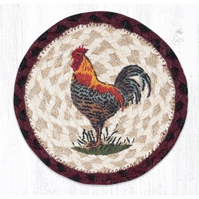 Earth Rugs Farmhouse Style Rooster Round Large Coaster 7"x7" Rustic Table Mat