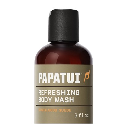 Papatui Men's Sulfate-Free Exfoliating and Hydrating Coconut Oil Body Wash - Sandalwood Suede - Trial and Travel Size - 3 fl oz