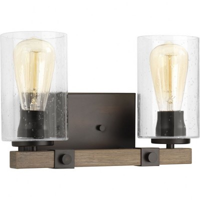 Progress Lighting Barnes Mill 2-Light Bath Vanity Fixture, Antique Bronze, Clear Seeded Glass Shade