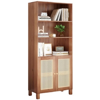 INFURNIC Decorative Bookshelf, Tall Modern Wood Bookshelf with Five Shelves, for Living Room or Library Bookcase, Brown, 14.6"*29.9"*70.9"