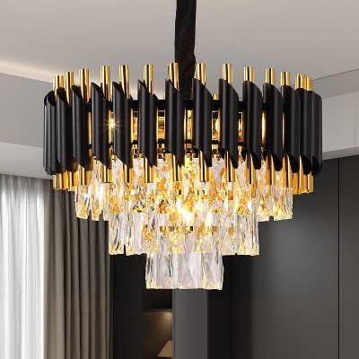 Whizmax Modern New Crystal Chandelier, Black and Gold Glass Lamp, Suitable for Bedroom, Living Room, Study Room