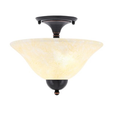 Toltec Lighting Any 2 - Light Flush Mount in  Black Copper with 12" Amber Marble Shade