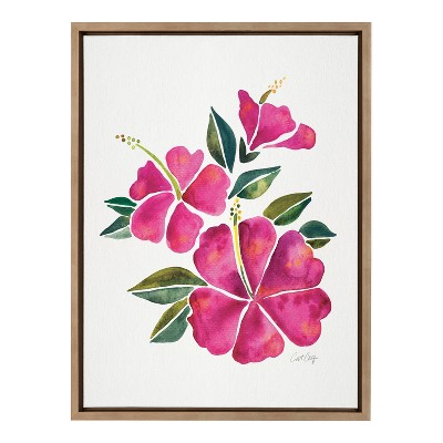 18" x 24" Sylvie Hibiscus Bloom Fuchsia by Cat Coquillette Framed Wall Canvas Gold - Kate & Laurel All Things Decor