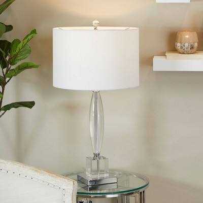 29" x 15" Crystal Transparent Base Table Lamp with Drum Shade Clear - CosmoLiving by Cosmopolitan: Indoor Glam Bedside, No Assembly Required