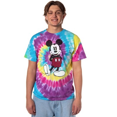 Seven Times Six Disney Men's Mickey Mouse Distressed Tie-Dye Adult Short Sleeve T-Shirt multi-colored