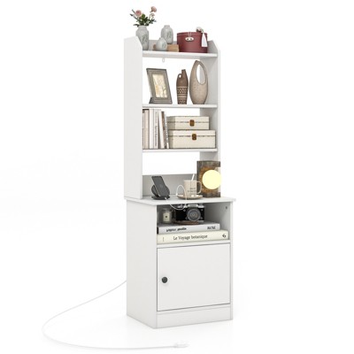 Tangkula Nightstand Bedside End Side Table Bookshelf w/ Charging Station