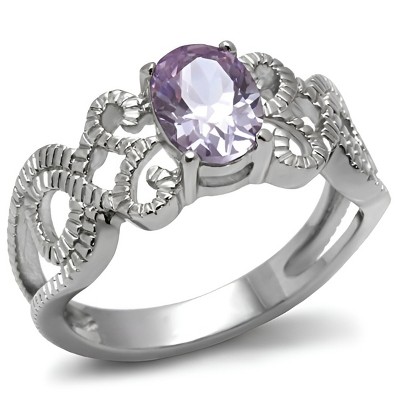 Slickblue Light Amethyst Cubic Zirconia Celtic Solitaire Engagement Ring - Oval CZ, Polished Stainless Steel, Size 5-10
