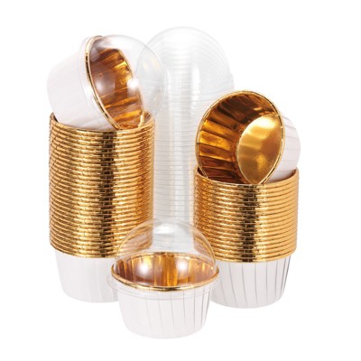 Unique Bargains Round Greaseproof Single-sided Aluminum Foil Cupcake Liners for Party 50 Pcs