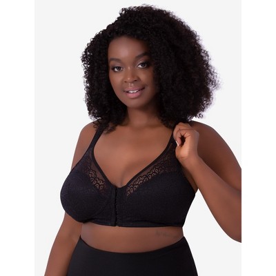 Leading Lady Women's The Lora - Back Smoothing Lace Front-Closure Bra (5531) Black 46B