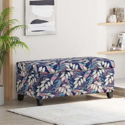 Kumasinova 39" Elegant Floral Patterned Storage Ottoman Bench for Living Room,Versatile End of Bed Bench,Soft-Close Hinges,300lbs Max