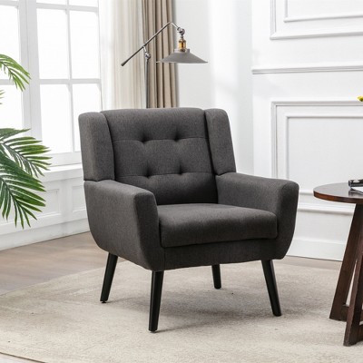 ACEPANO Upholstered Linen Accent Arm Chair With Black Legs For Indoor-Dark Gray
