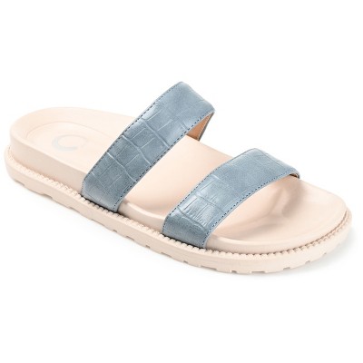Journee Collection Womens Stellina Slide Flat Sandals Blue 9.5