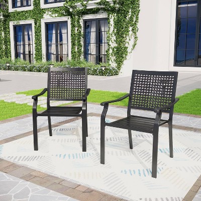 2pk Outdoor Metal Dining Chairs - Captiva Designs: Powder-Coated Steel, Stackable, Weather-Resistant