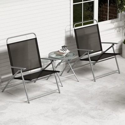 Bestier 3 Piece Patio Bistro Set, Outdoor Folding Chairs with Backrests, Portable Dining Chairs Set with Glass Top Table for Porch, Poolside, Backyard