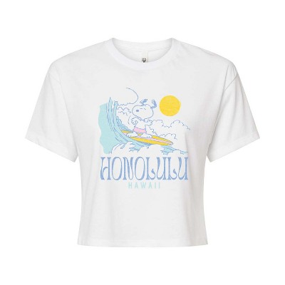 Women's - Peanuts - Snoopy Honolulu Hawaii Cropped Graphic T-Shirt