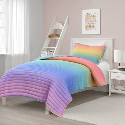 Rainbow Ombre Quilt Turquoise Set - Lush Décor