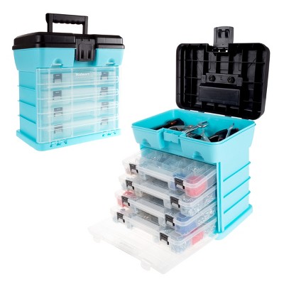 Fleming Supply Storage and Tool Box - 4 Removable Drawers - 19 Compartments Per Drawer - Blue