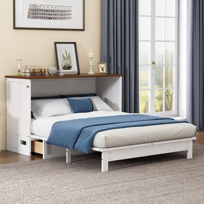 TIRAMISUBEST Full/Queen Size Chest Design Murphy Bed with Charging Station and Drawer, Storage Folding Bed Frame