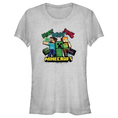 Juniors Womens Minecraft Create Survive Explore Alex and Steve T-Shirt
