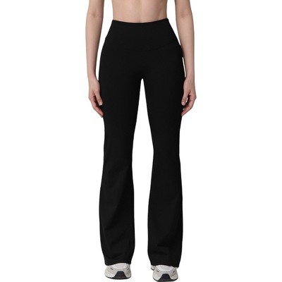 Anna-Kaci Active Women's High Waist Flare Lounge Pants with Smooth Woven Fabric and Fitted Contoured Silhouette