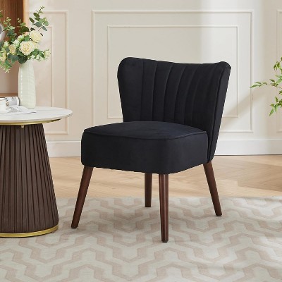 Modern Velvet Accent Chair – Armless Design, 300lbs Capacity with Wooden Legs for Living Room, Bedroom & Office (Black/Green/Beige)