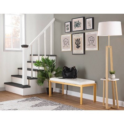 LumiSource Cosmo Shelf Contemporary/Glam Floor Lamp in White Marble and Gold Metal with White Linen Shade: Elegant Design, UL Listed, 60W
