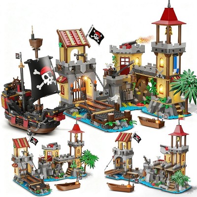 Insoon 1502-Piece Pirate Castle Building Set, Transformable Ship Bay Model for Adults, Teens & Kids 10+