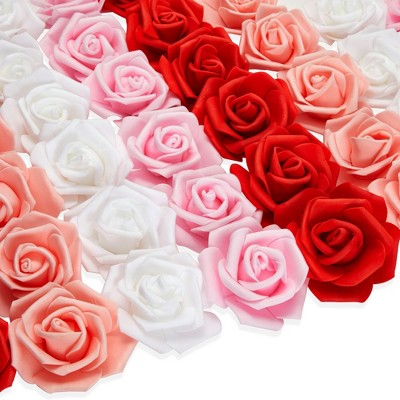 Bright Creations 100 Pack Pink and White Artificial Rose Heads, 3-Inch Stemless Flowers for Valentine's Day, Weddings, Bouquets, 4 Colors