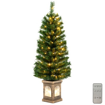 Costway 4 FT Pre-Lit Potted Christmas Tree Artificial Entrance Decor with 3 Lighting Modes
