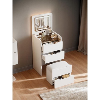 Gulches 48cm 3-in-1 Vanity Desk - Flip Top Mirror, Glass Desktop, 3 Drawers, Bedroom Dressing Table (Back to School)