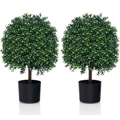 Tangkula 2 PCS Artificial Boxwood Topiary Ball Tree w/ Rated Leaves 343 White Fruits for Home