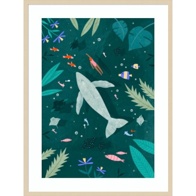 Amanti Art Swimming with a Whale by Bea Muller Wood Framed Wall Art Print