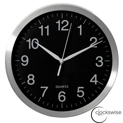 Clockswise Round Quartz Wall Clock Non-Ticking Battery Operated with Silent Sweep Movement, Aluminum Silver Frame