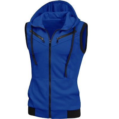 Lars Amadeus Men's Sleeveless Regular Fit Zipper Drawstring Hooded Vest Jacket