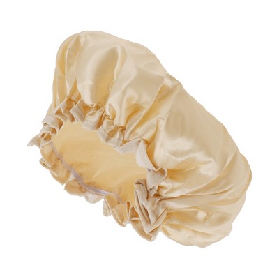 Unique Bargains Double Layer Solid Color Shower Cap Champagne 1 Pc