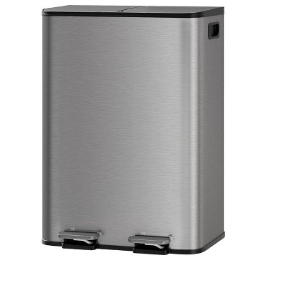 2 x 10.6 Gallon Stainless Steel Double Trash Can with Lid for Kitchen