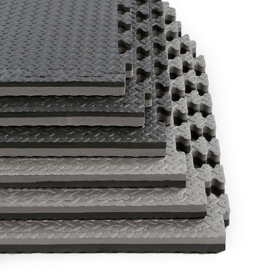Xspec 1" Extra Thick Reversible EVA Foam Gym Mats 12 pcs 48 Sq Ft, Black & Grey