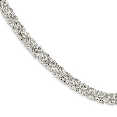Black Bow Jewelry 6.5mm Sterling Silver Hollow Byzantine Chain Necklace, 20 Inch