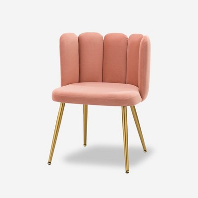 Barbara Contemporary Velvet Vanity Stool Morden Accent Side Chairs for Living Room with Shell Back and Golden Metal Legs| ART OF LIVING DESIGNS