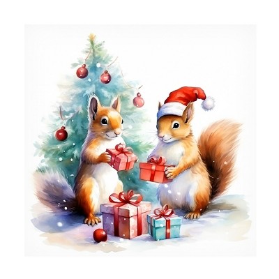 Trademark Fine Art - Ray Heere Squirrels at Christmas 2 Canvas Art