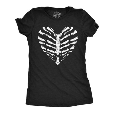 Womens Skeleton Ribcage Heart Funny T Shirt Scary Novelty Tee for Ladies - Crazy Dog Women's T Shirt For Halloween Season