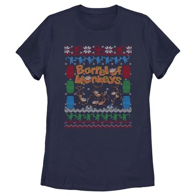Women's Barrel of Monkeys Ugly Christmas Sweater Print T-Shirt