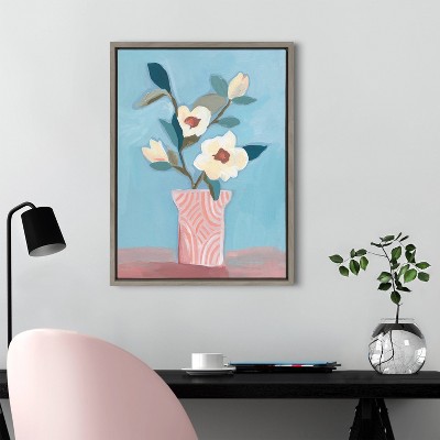 18" x 24" Sylvie Magnolia Blooms Framed Canvas by Kate Aurelia Holloway: Modern Wall Art - Kate & Laurel All Things Decor