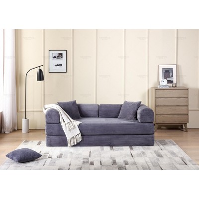 Convertible Sleeper Sofa Bed with Cylindrical Pillow - Corduroy Folding Mattress Couch with Fixed-Shape Frame for Living Room, Bedroom,Studio - Gray