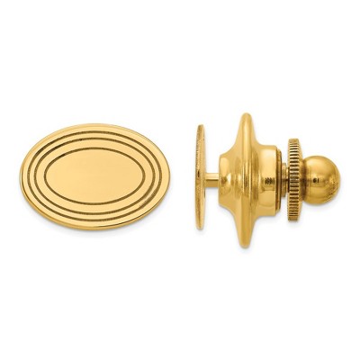Black Bow Jewelry 14K Yellow Gold Small Grooved Oval Lapel or Tie Pin, 12 x 8mm