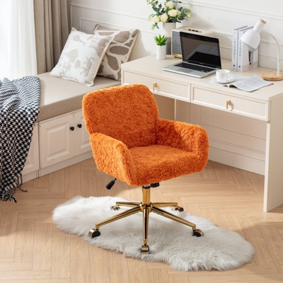 Racxily Furniture Office Chair, Artificial rabbit hair Home with Golden Metal Base, Adjustable Desk Chair Swivel, Vanity Chair