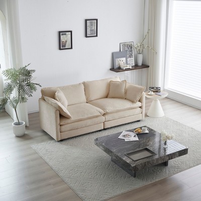 GDFStudio Yule Modern 76.7" Chenille Upholstered Loveseat with Pillows
